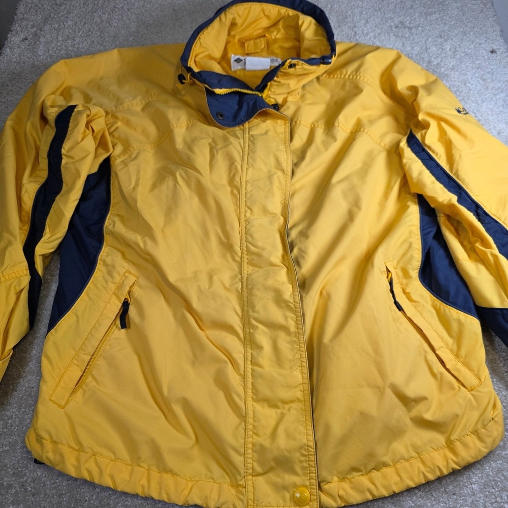 Columbia Interchange Jacket Women XL Yellow Navy Blue Windbreaker Shell Zip Up